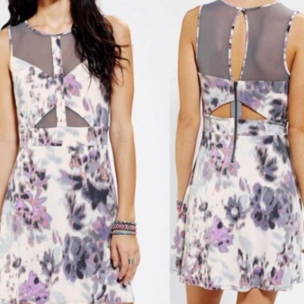 Urban outfitters tie-dye floral mini dress with mesh cut-outs